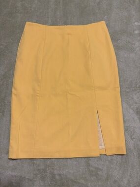 Yellow Pencil Skirt with front slit size 8 fully lined